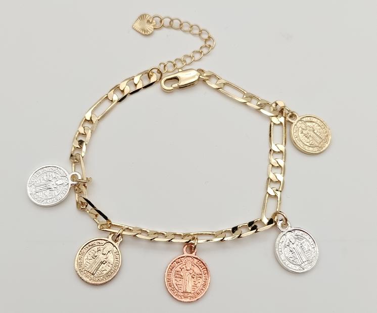 Bracelet  14K gold plated 19 +5CM. TRICOLOR